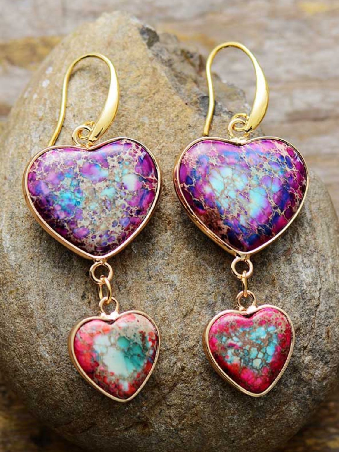Heart Shape Imperial Jasper Dangle Earrings-Bijou Crush