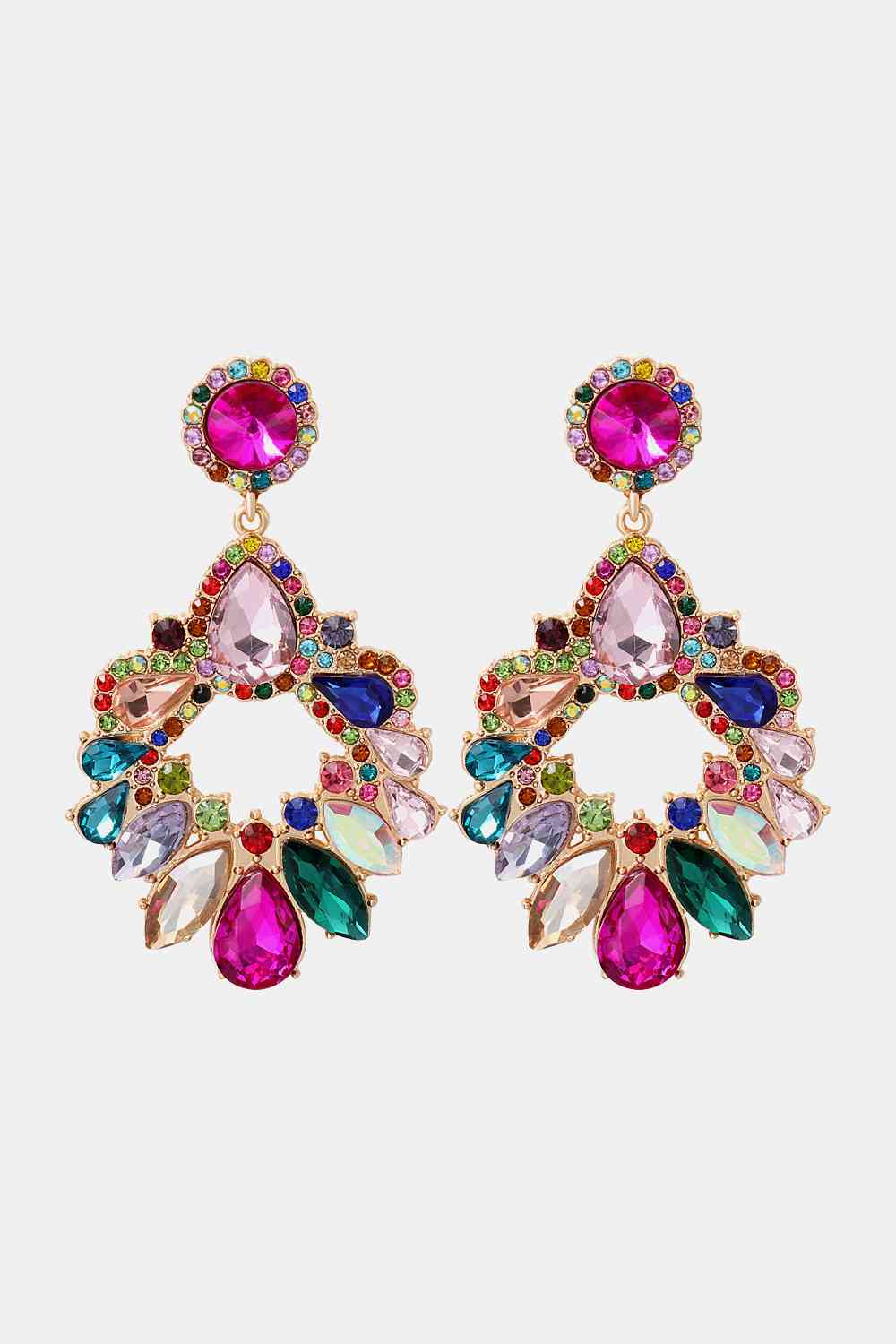 Zinc Alloy Frame Glass Stone Dangle Earrings-Bijou Crush