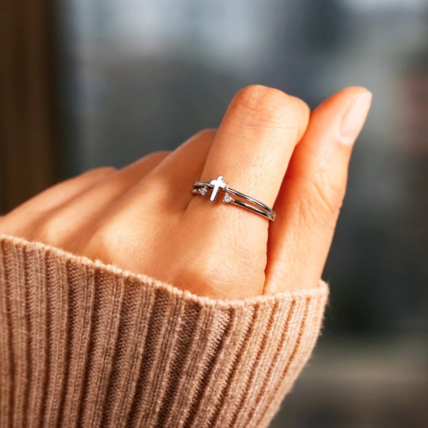 925 Sterling Silver Adjustable Cross Ring-Bijou Crush