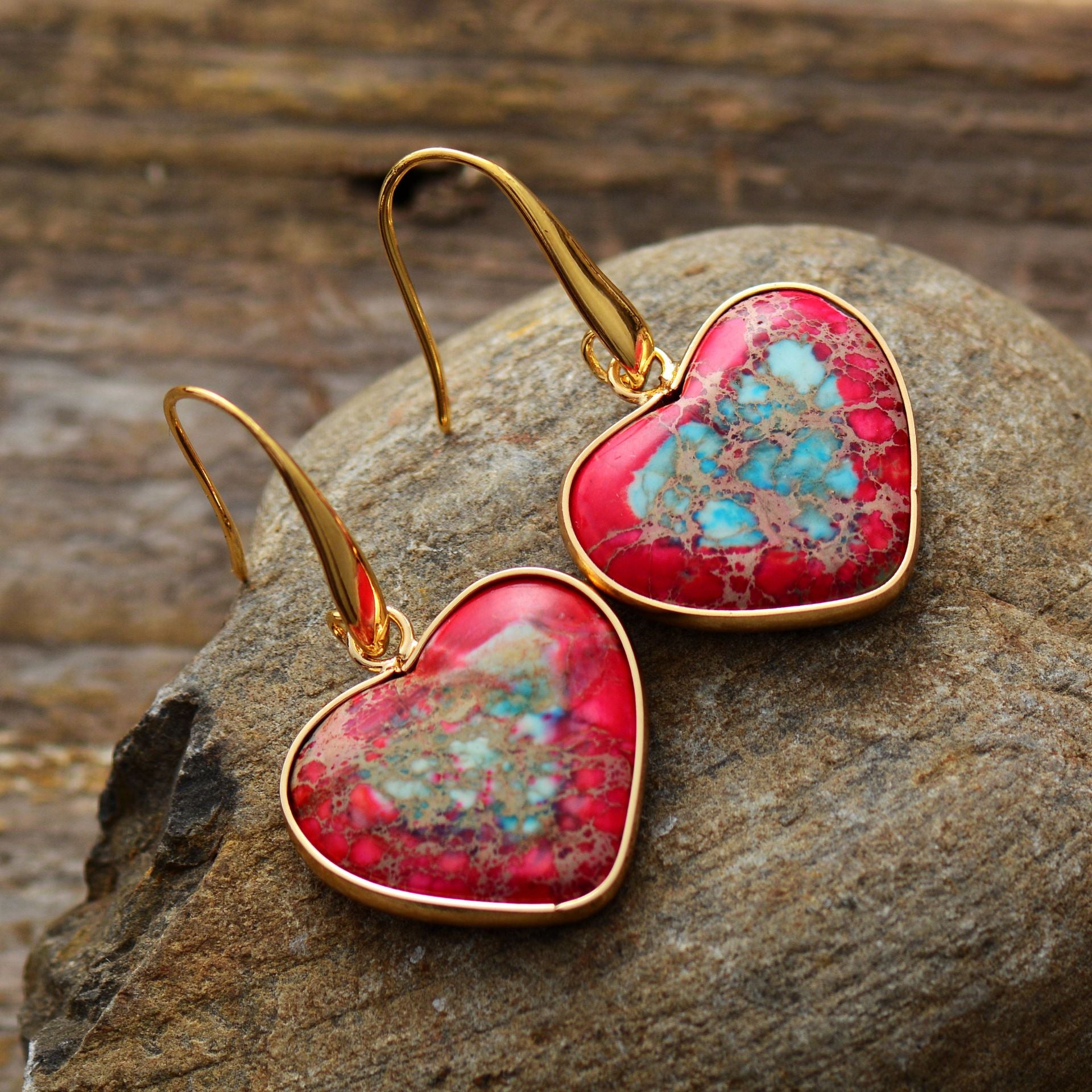 Natural Stone Heart Drop Earrings-Bijou Crush