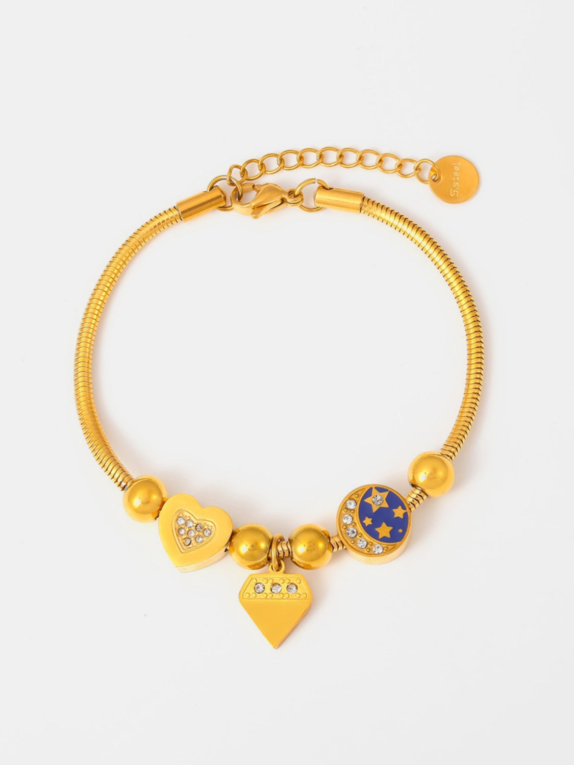 Shine Bright: Stainless Steel Rhinestone Charm Bracelet-Bijou Crush