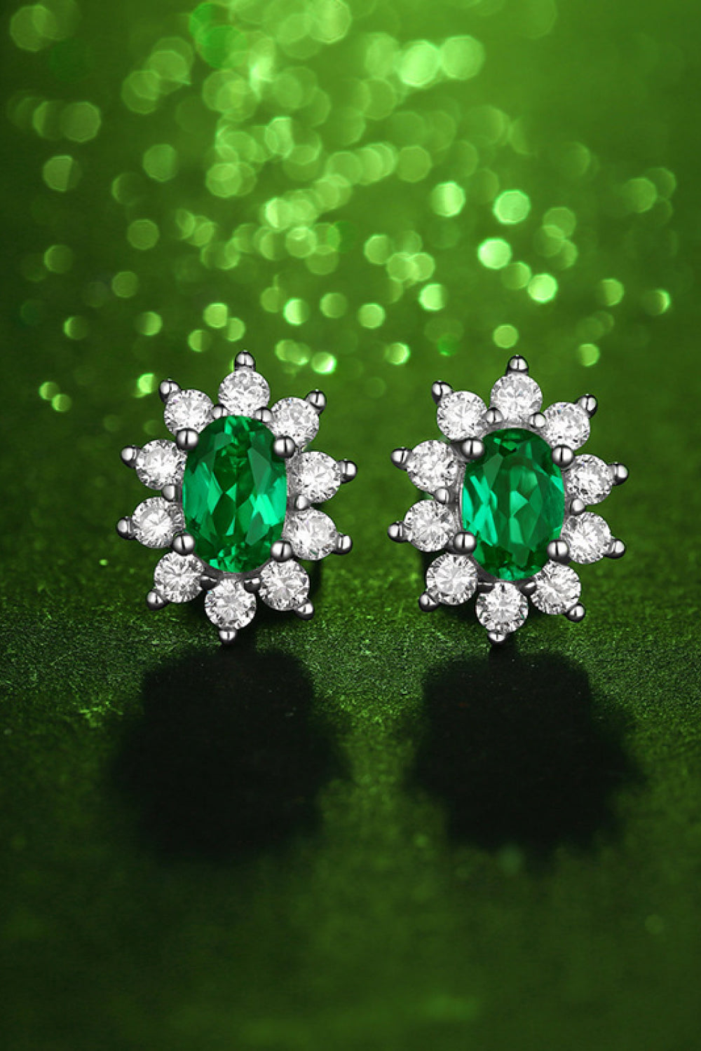 1 Carat Lab-Grown Emerald Stud Earrings-Bijou Crush