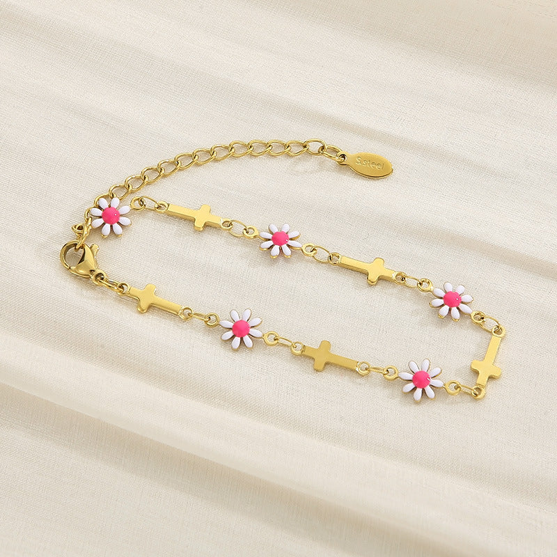 Flower & Cross Stainless Steel Bracelet-Bijou Crush