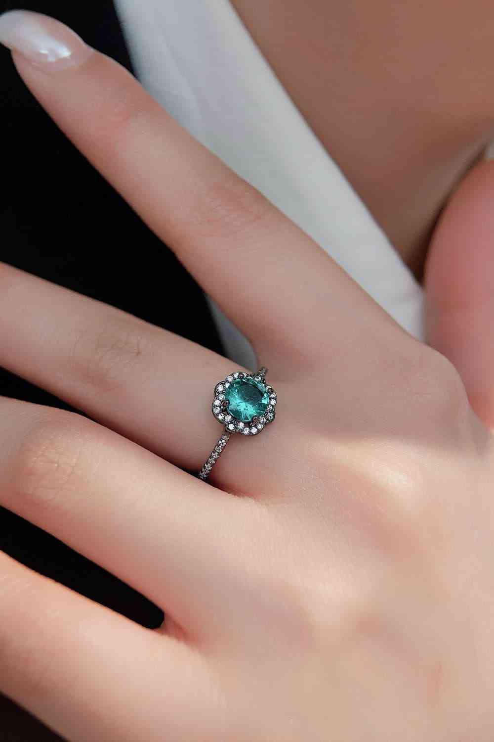 Paraiba Blue Zircon Flower Shape Ring-Bijou Crush