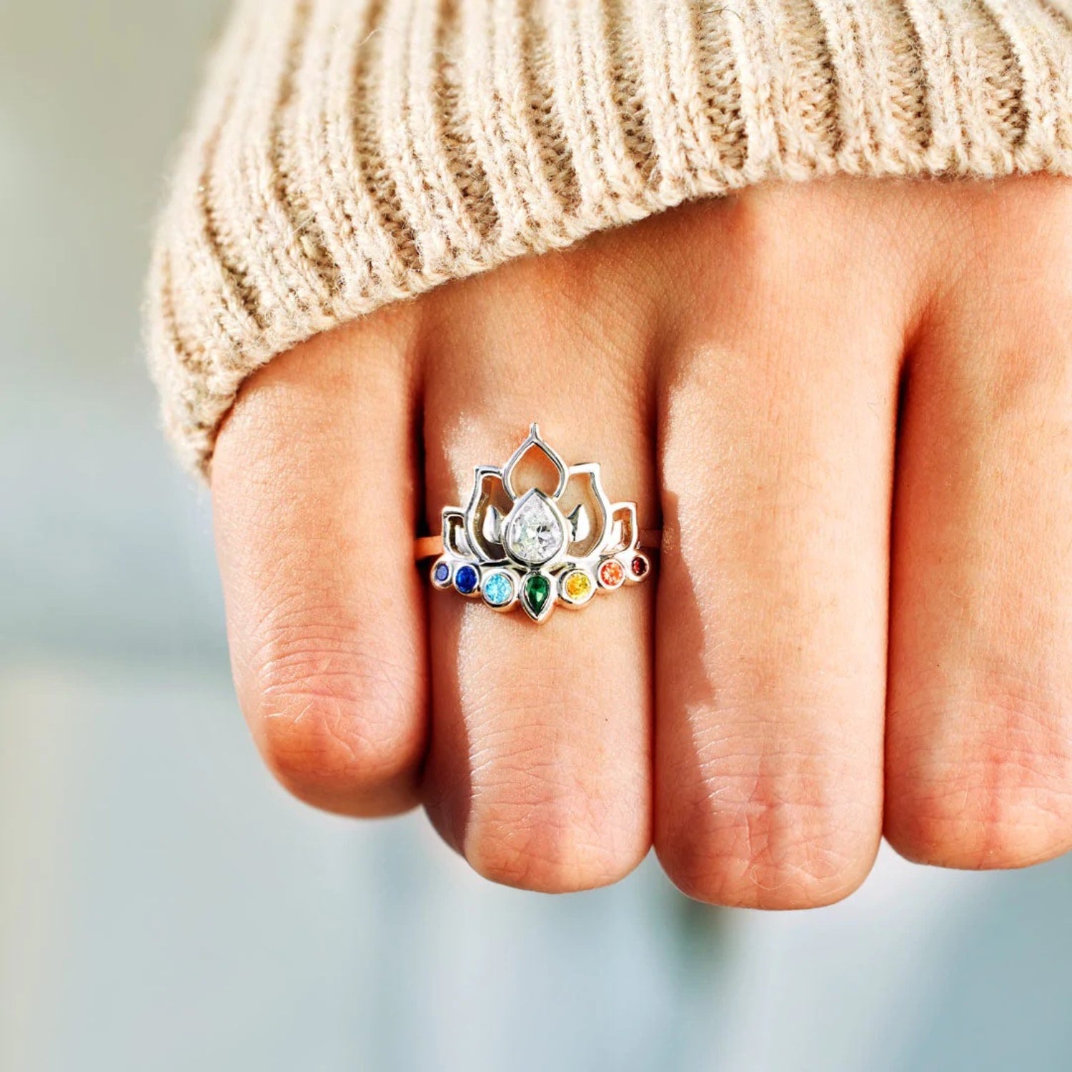 925 Sterling Silver Inlaid Zircon Lotus Shape Ring-Bijou Crush
