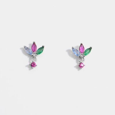 Inlaid Zircon 925 Sterling Silver Geometric Stud Earrings-Bijou Crush