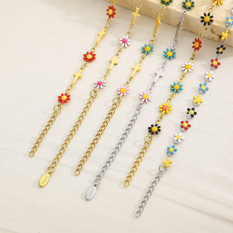 Flower & Cross Stainless Steel Bracelet-Bijou Crush