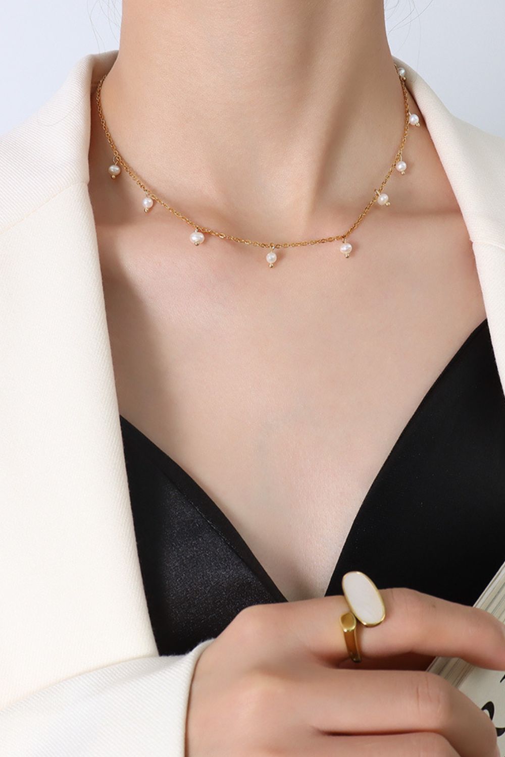 18K Gold-Plated Titanium Steel Pearl Necklace-Bijou Crush