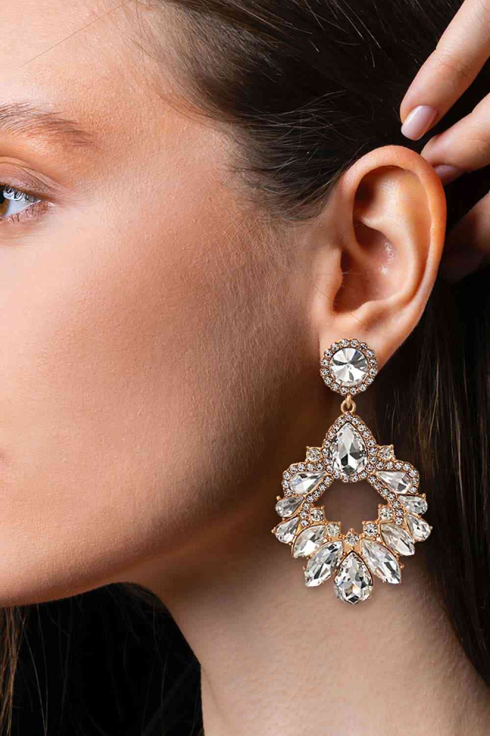 Zinc Alloy Frame Glass Stone Dangle Earrings-Bijou Crush