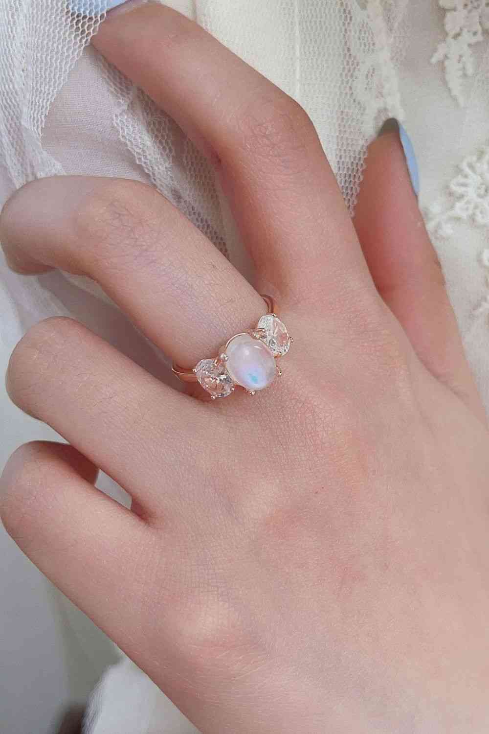 High Quality Natural Moonstone 925 Sterling Silver Three Stone Ring-Bijou Crush