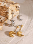 Stainless Steel Moon Dangle Earrings-Bijou Crush