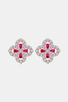 925 Sterling Silver Lab-Grown Ruby Flower Shape Stud Earrings-Bijou Crush