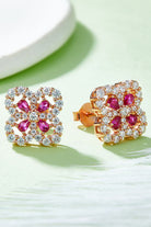 925 Sterling Silver Lab-Grown Ruby Flower Shape Stud Earrings-Bijou Crush