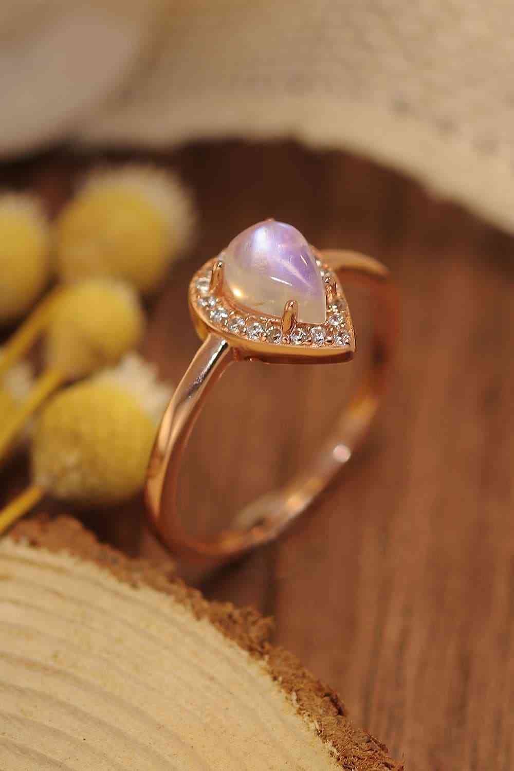 Moonstone Teardrop 925 Sterling Silver Halo Ring-Bijou Crush