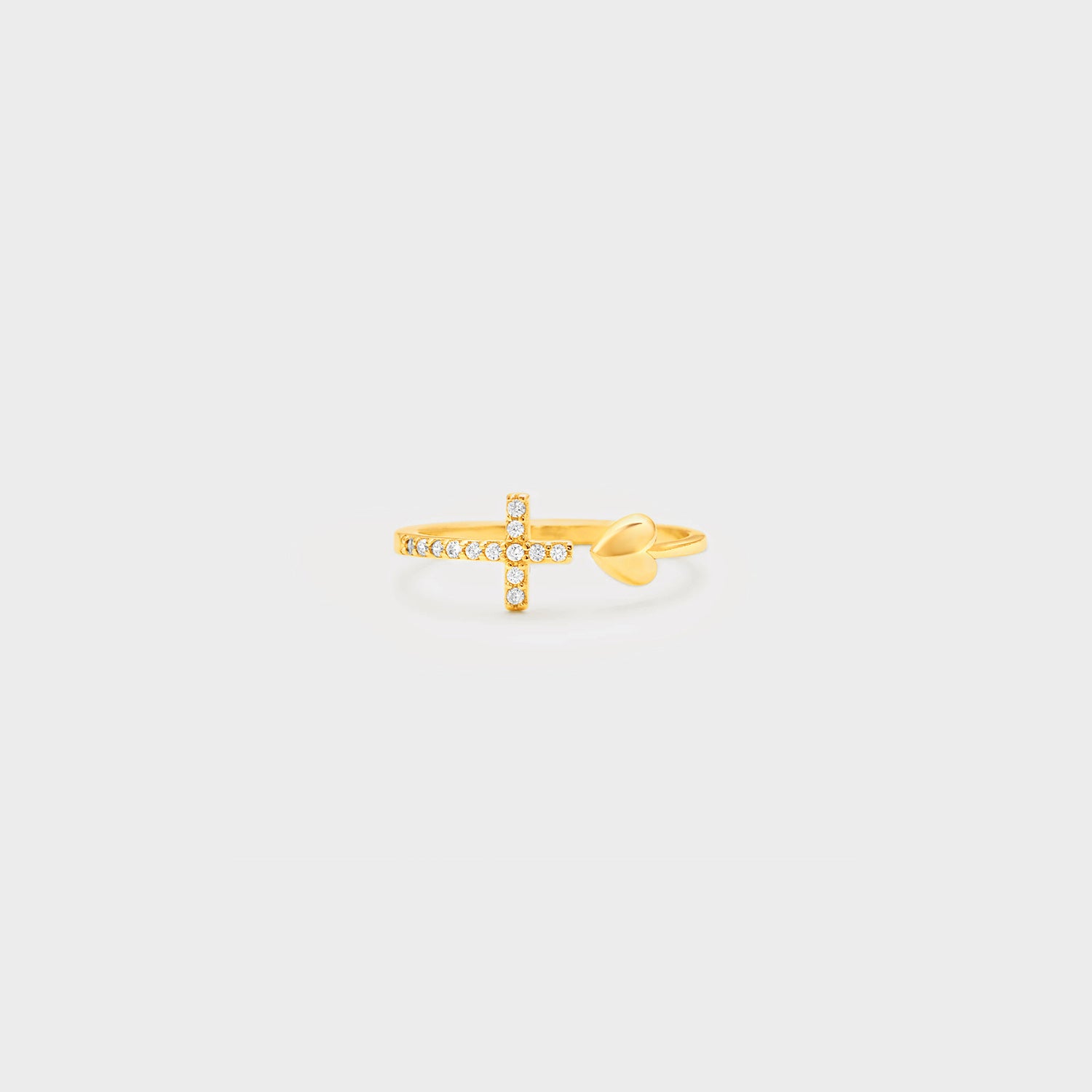 Heart Shape Cross Inlaid Zircon Open Ring-Bijou Crush