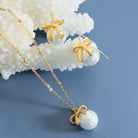 Titanium Steel Bow & Bead Pendant Necklace-Bijou Crush