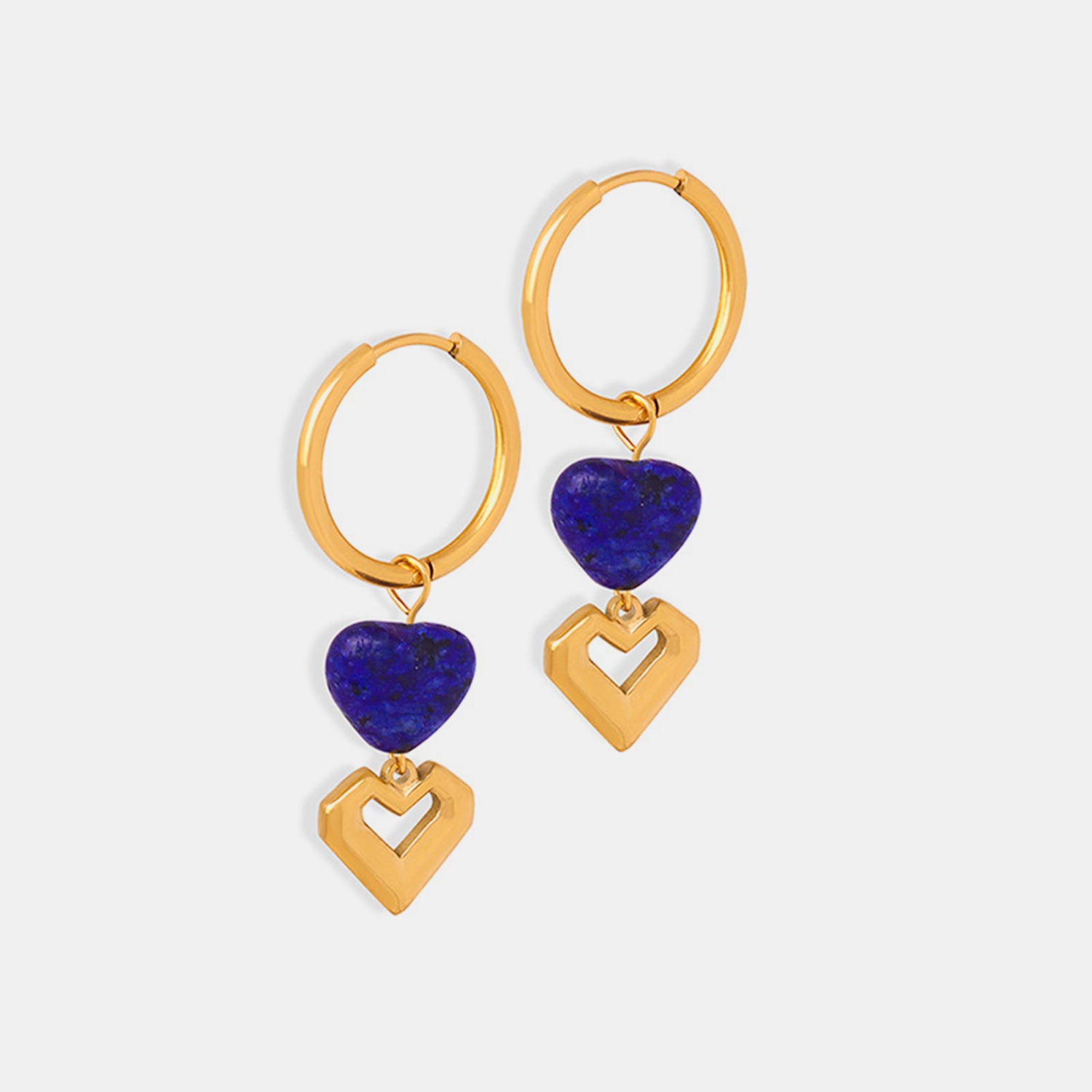 Heart Shape Lapis Lazuli Dangle Earrings-Bijou Crush