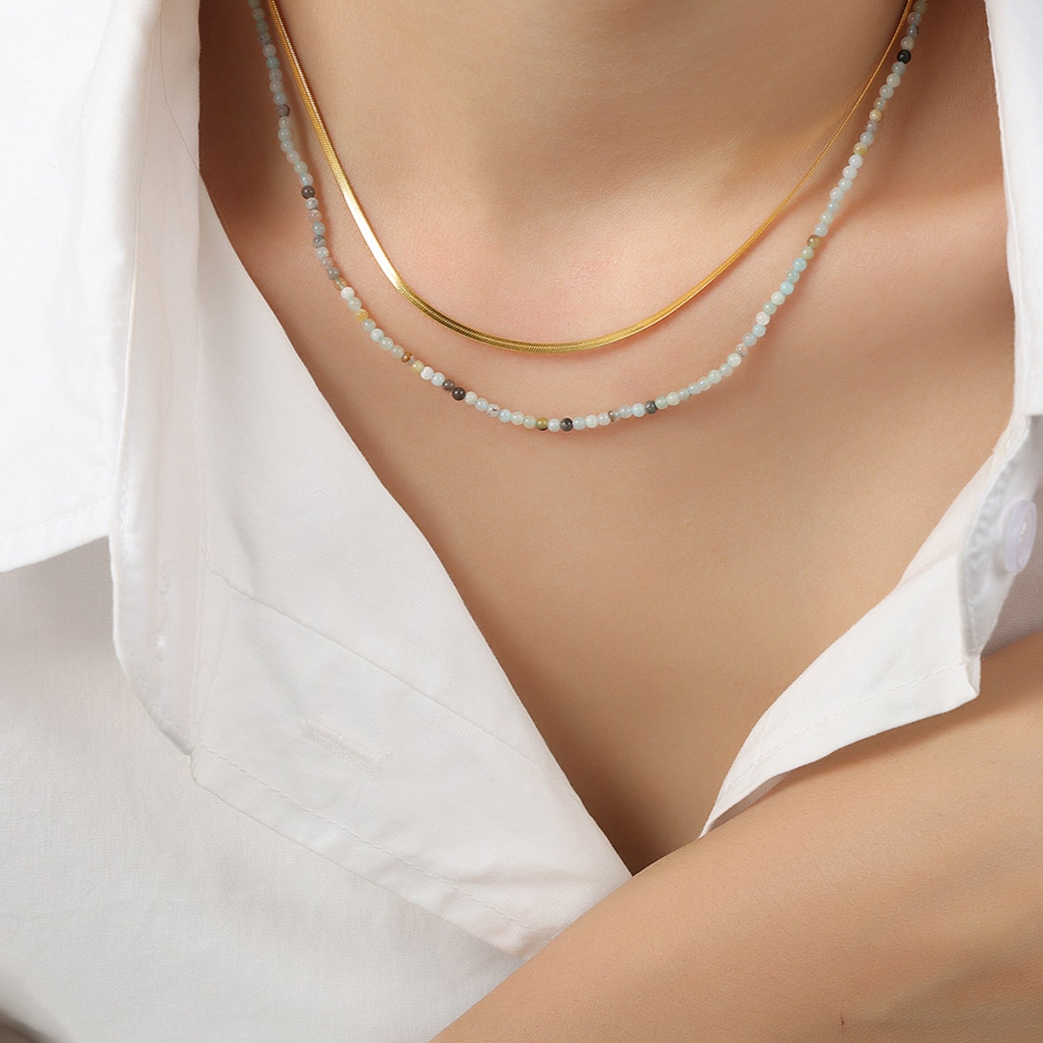 Beaded Titanium Steel Double-Layered Necklace-Bijou Crush