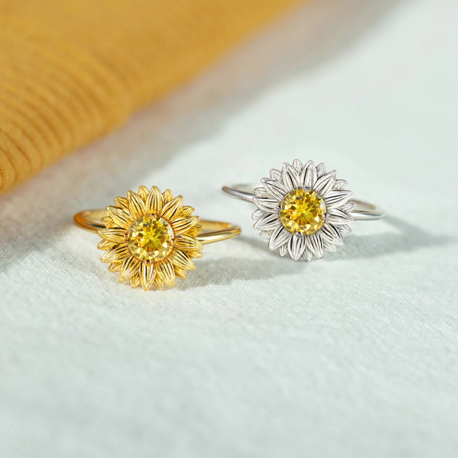 Sunflower Zircon 925 Sterling Silver Ring-Bijou Crush