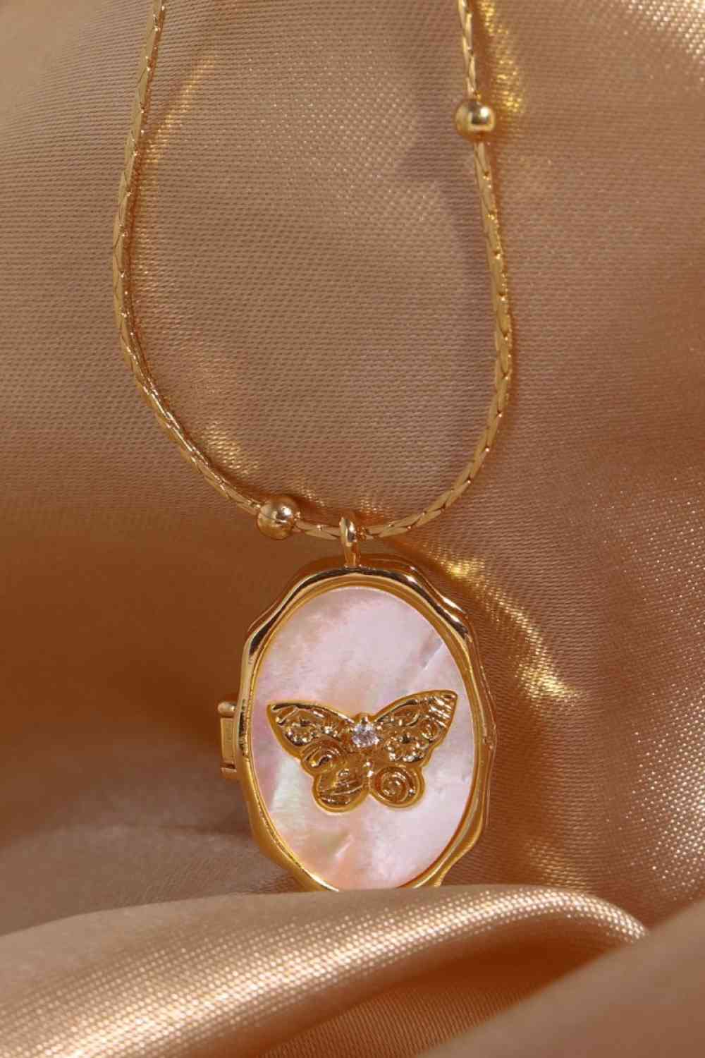 Butterfly Shell Pendant Copper Necklace-Bijou Crush