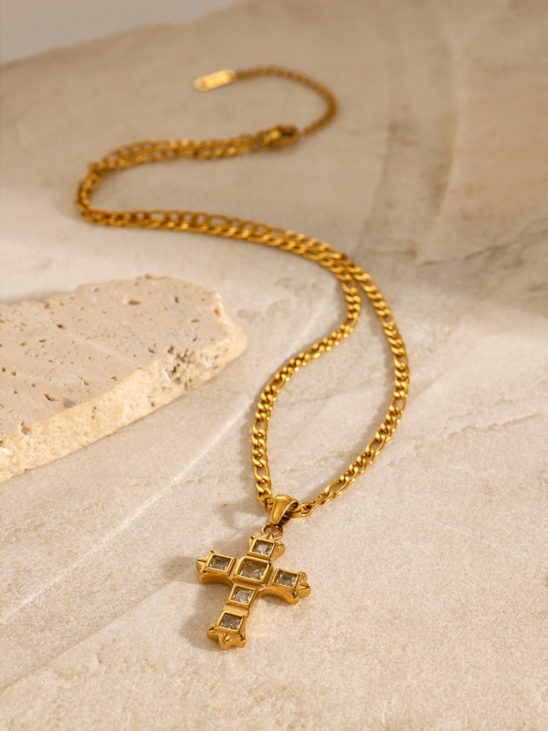 Stainless Steel Zircon Cross Pendant Necklace-Bijou Crush