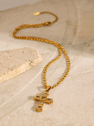 Stainless Steel Zircon Cross Pendant Necklace-Bijou Crush