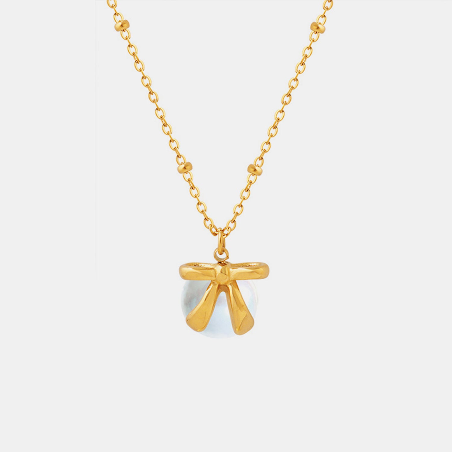 Titanium Steel Bow & Bead Pendant Necklace-Bijou Crush