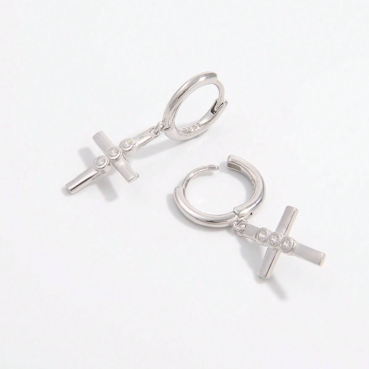 925 Sterling Silver Zircon Cross Earrings-Bijou Crush