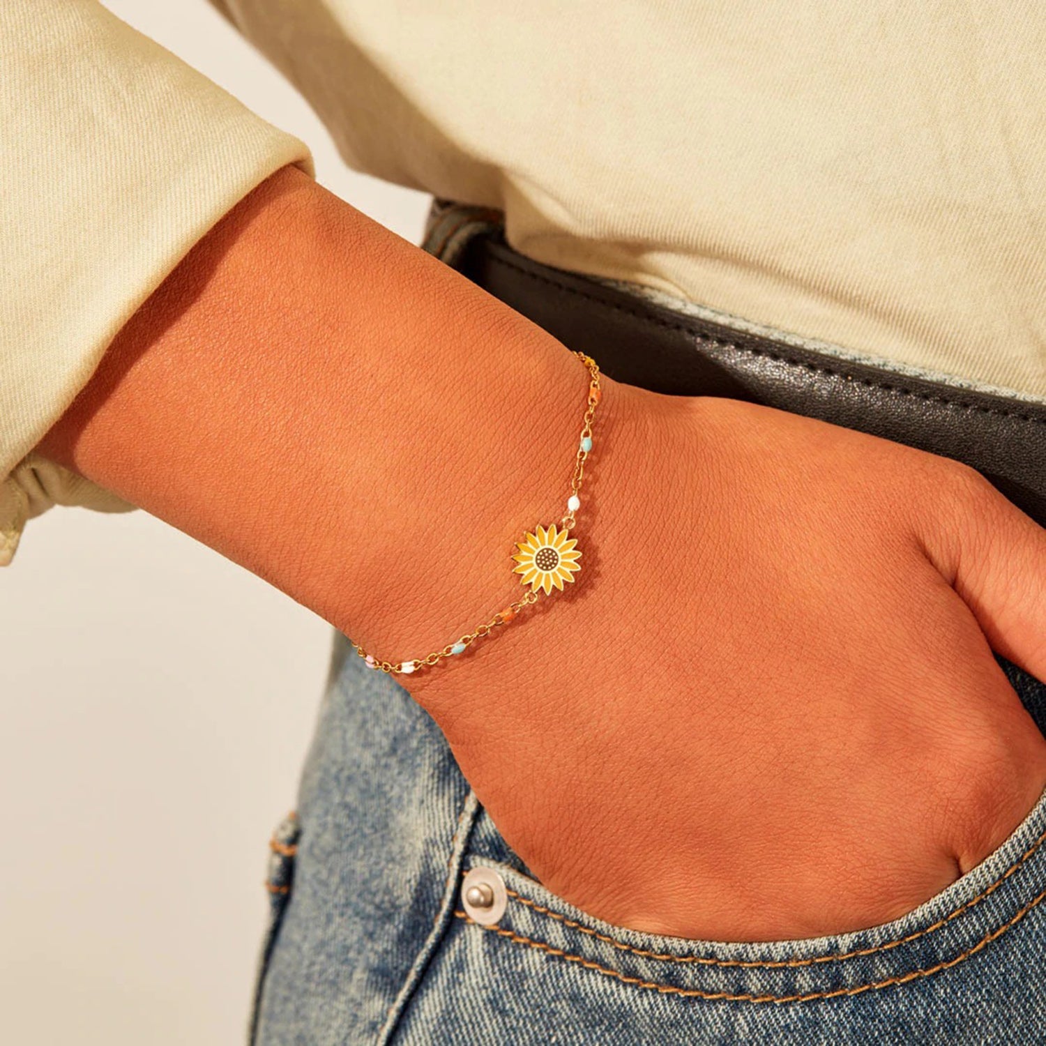 Sunflower Shape 18K Gold-Plated Bead Bracelet-Bijou Crush