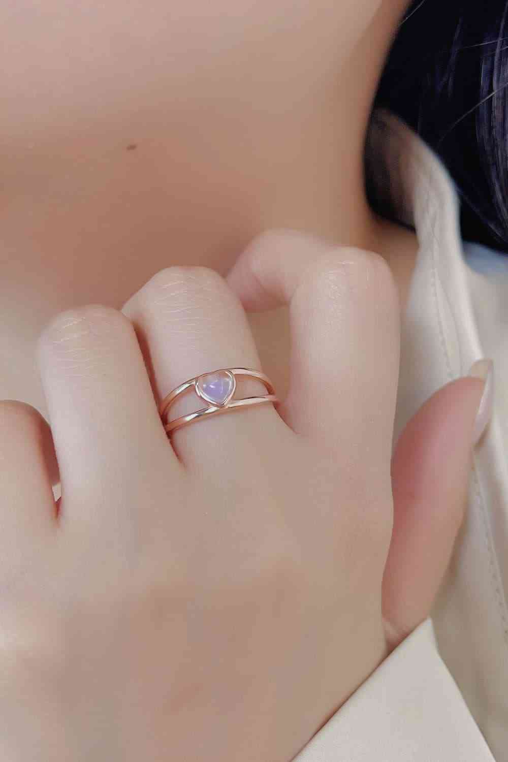 Moonstone Heart 925 Sterling Silver Ring-Bijou Crush