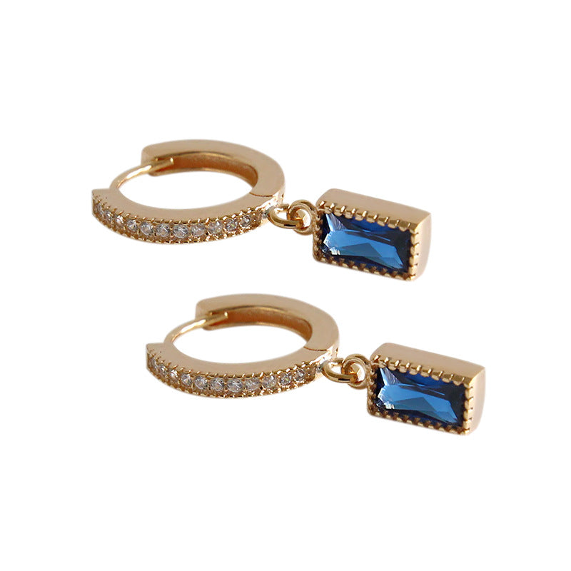 Geometry Blue CZ Rectangle Dangling Earring – 925 Sterling Silver-Bijou Crush