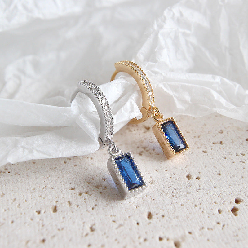 Geometry Blue CZ Rectangle Dangling Earring – 925 Sterling Silver-Bijou Crush