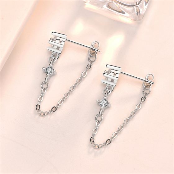 Fashion CZ Chain Tassels Earrings – 925 Sterling Silver Elegance-Bijou Crush