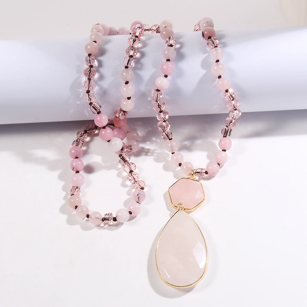 Bohemian Water Droplets Natural Stone Glass Pendant Necklace Sweater Chain Necklace-Bijou Crush