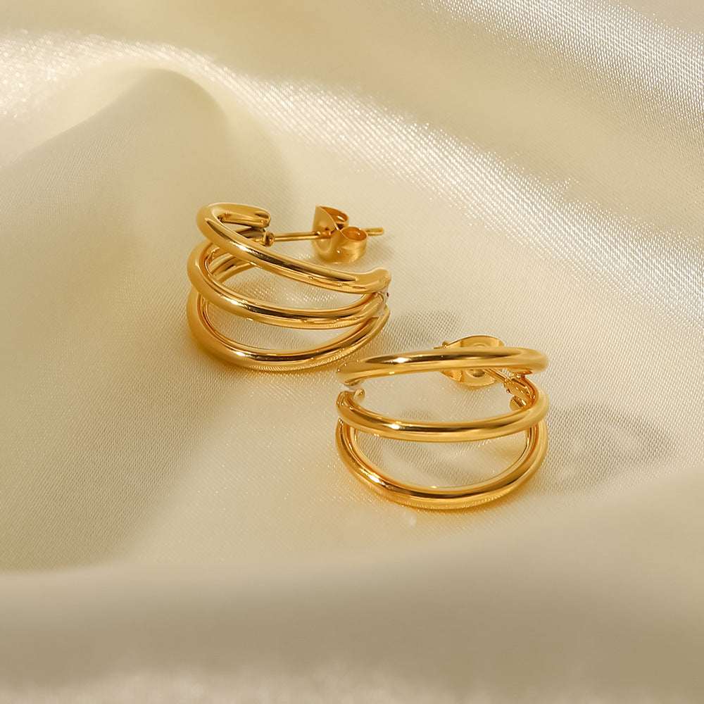 Fashion C Shape Gold Plated 304 Stainless Steel Earrings-Bijou Crush