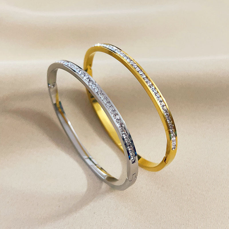 Solid Color Zircon Bangle – Titanium Steel Sleekness-Bijou Crush