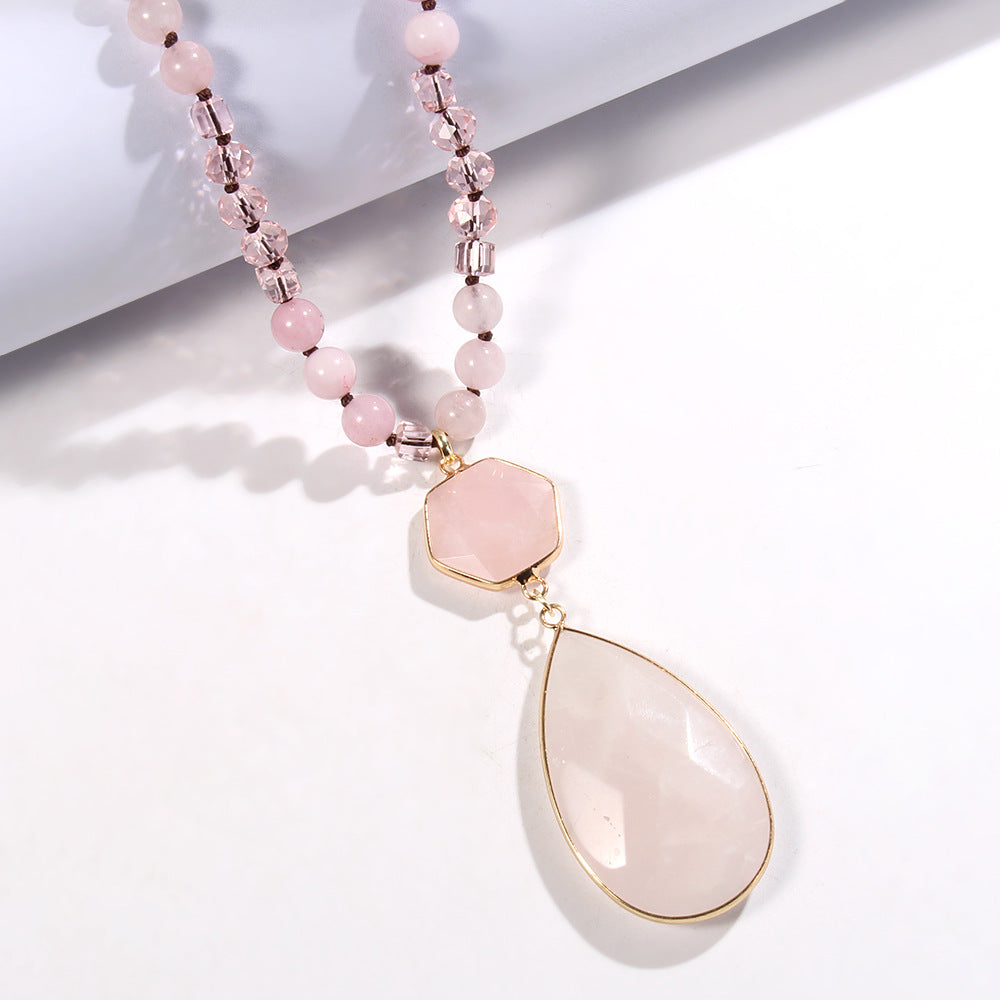 Bohemian Water Droplets Natural Stone Glass Pendant Necklace Sweater Chain Necklace-Bijou Crush