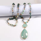 Bohemian Water Droplets Natural Stone Glass Pendant Necklace Sweater Chain Necklace-Bijou Crush