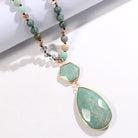 Bohemian Water Droplets Natural Stone Glass Pendant Necklace Sweater Chain Necklace-Bijou Crush