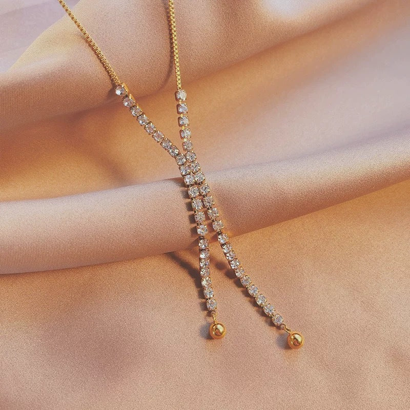 Elegant Geometric Titanium Steel Pendant Necklace with Sparkling Zircon Inlay-Bijou Crush