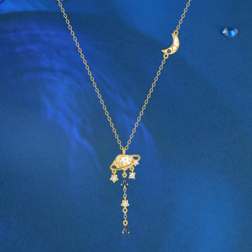 Sterling Silver Clouds Star Water Droplets Pendant Necklace-Bijou Crush