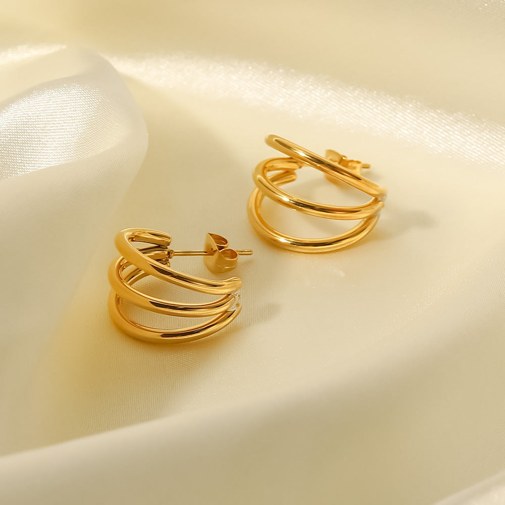 Fashion C Shape Gold Plated 304 Stainless Steel Earrings-Bijou Crush