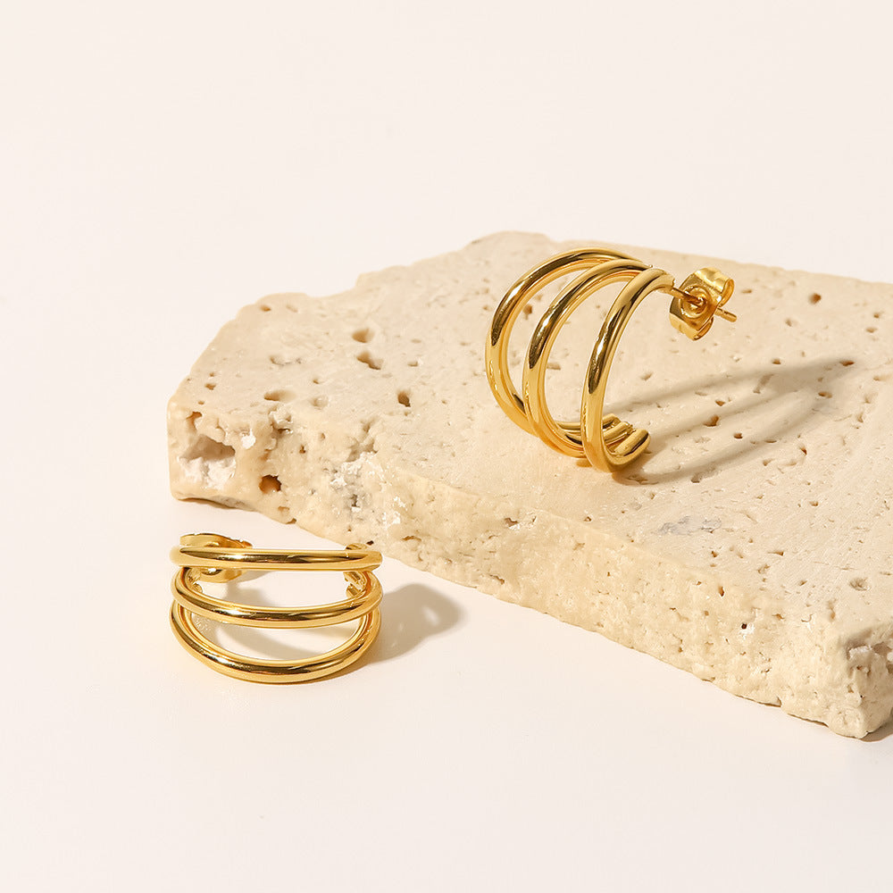 Fashion C Shape Gold Plated 304 Stainless Steel Earrings-Bijou Crush