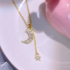 Elegant Star Moon Titanium Steel Plating Inlay Zircon 18K Gold Plated Necklace-Bijou Crush