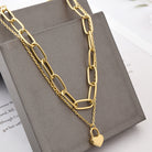 304 Stainless Steel 18K Gold Plated Hip-Hop Inlaid Gold Heart Necklace-Bijou Crush
