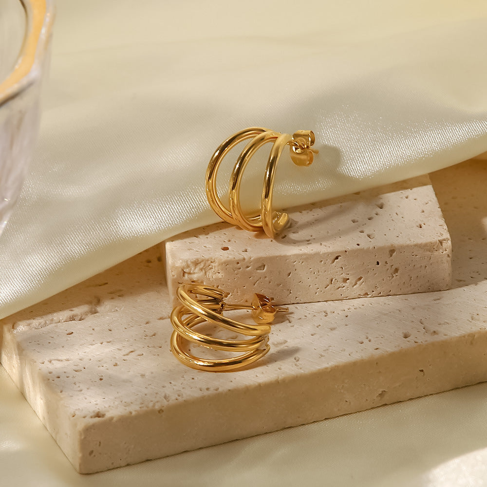 Fashion C Shape Gold Plated 304 Stainless Steel Earrings-Bijou Crush