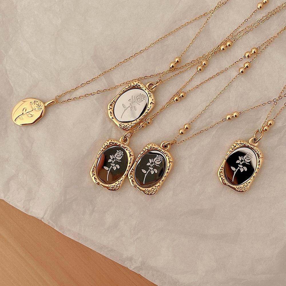 Vintage Style Rose Flower Stainless Steel Titanium Steel PlatingVintage Rose Flower Pendant Necklace - Stainless & Titanium SteelPendant Necklace-Bijou Crush