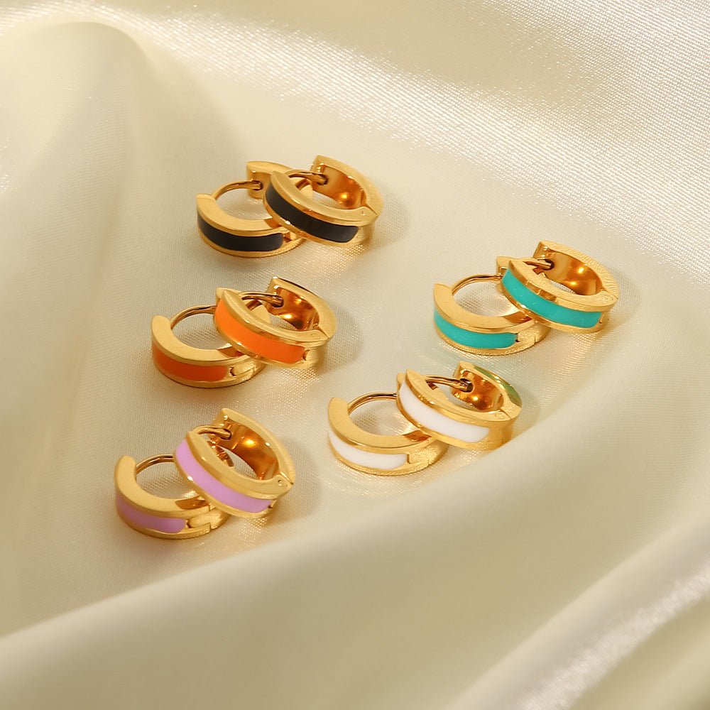 Golden Glow Enamel Hoops – Trendy Round Stainless Steel Chic-Bijou Crush