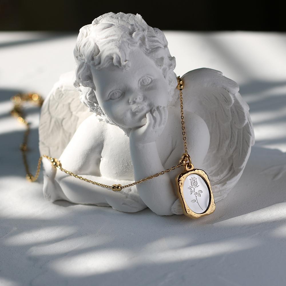 Vintage Style Rose Flower Stainless Steel Titanium Steel PlatingVintage Rose Flower Pendant Necklace - Stainless & Titanium SteelPendant Necklace-Bijou Crush