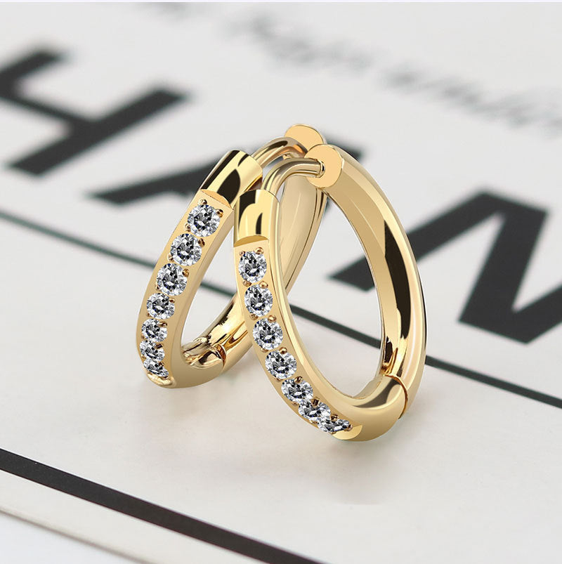 Circle of Sparkle Earrings – Simple Titanium Steel with Zircon Inlay-Bijou Crush